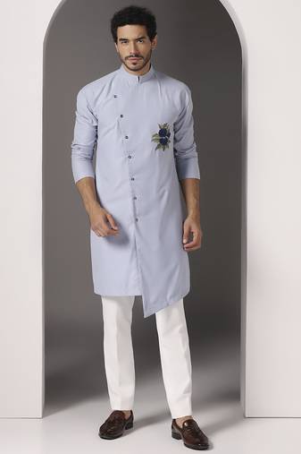 Blue embroidered cotton kurta pajama
