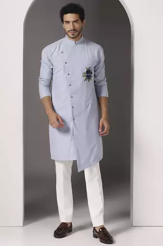 Blue embroidered cotton kurta pajama