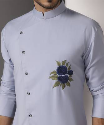 Blue embroidered cotton kurta pajama 2