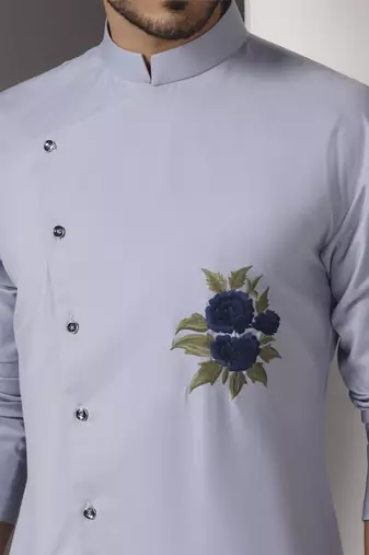 Blue embroidered cotton kurta pajama