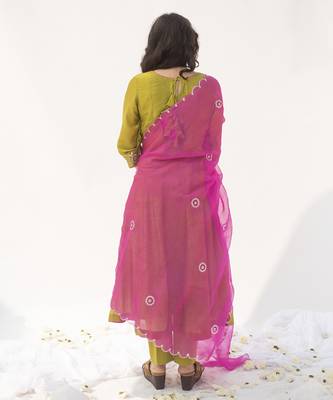 Green plain cotton silk kurta set 4