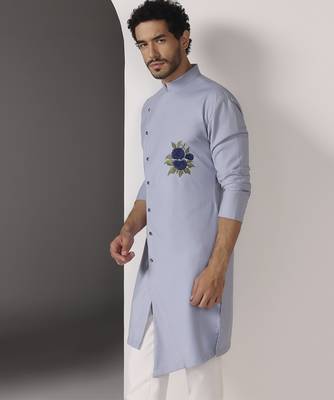 Blue embroidered cotton kurta pajama 3