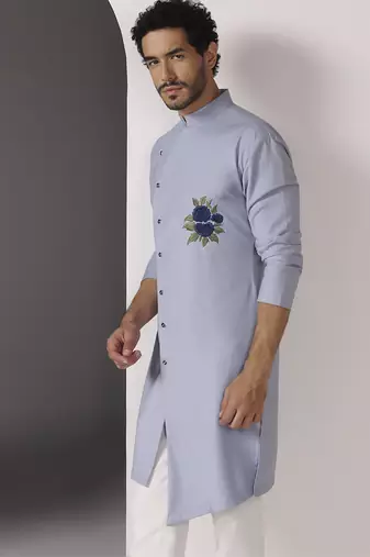 Blue embroidered cotton kurta pajama
