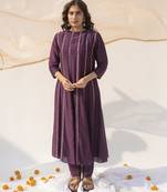 Purple printed cotton silk kurta set