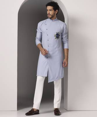 Blue embroidered cotton kurta pajama 4