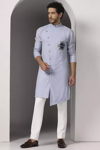 Blue embroidered cotton kurta pajama