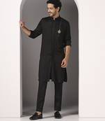 Black embroidered cotton kurta pajama