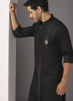 Black embroidered cotton kurta pajama 2