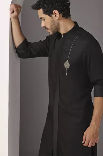 Black embroidered cotton kurta pajama