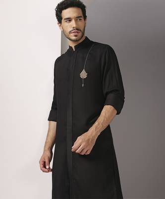 Black embroidered cotton kurta pajama 3