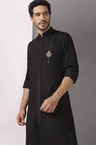 Black embroidered cotton kurta pajama