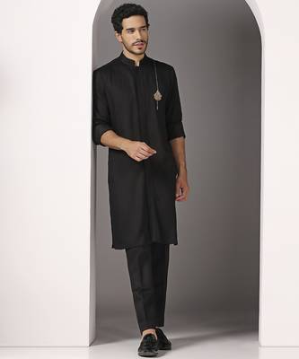 Black embroidered cotton kurta pajama 4