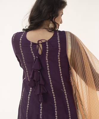 Purple printed cotton silk kurta set 5