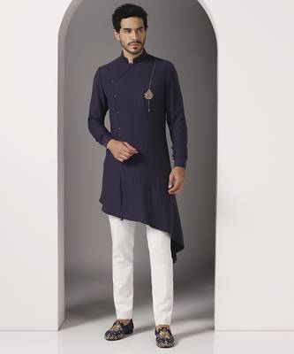Blue plain cotton kurta pajama 1