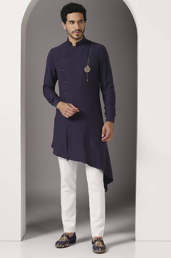 Blue plain cotton kurta pajama