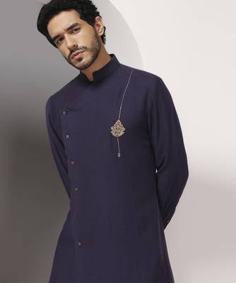 Blue plain cotton kurta pajama 2