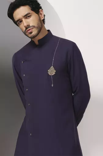 Blue plain cotton kurta pajama