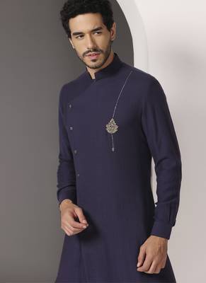 Blue plain cotton kurta pajama 3