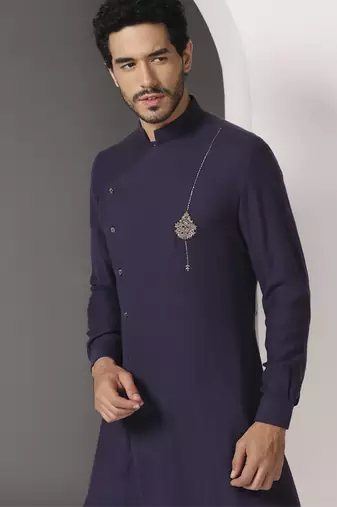Blue plain cotton kurta pajama
