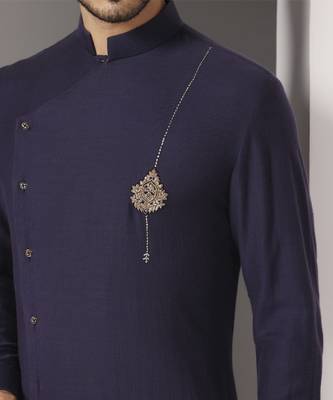 Blue plain cotton kurta pajama 4