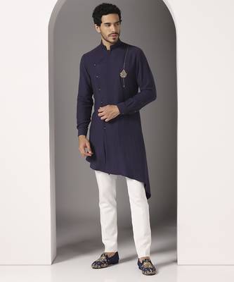 Blue plain cotton kurta pajama 5