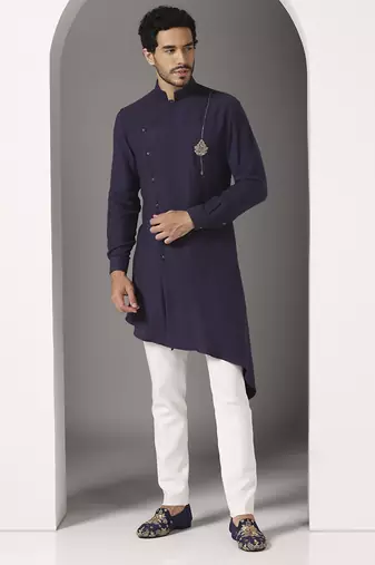 Blue plain cotton kurta pajama