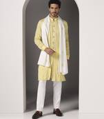Yellow embroidered cotton kurta set
