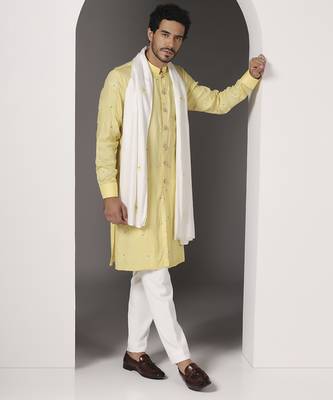 Yellow embroidered cotton kurta set 2