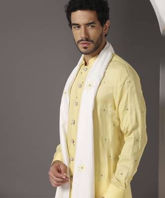 Yellow embroidered cotton kurta set 3