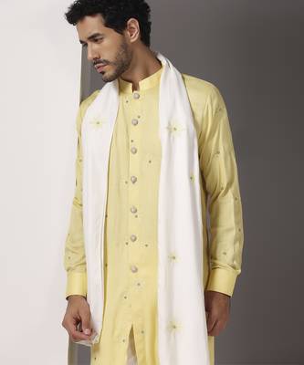 Yellow embroidered cotton kurta set 4