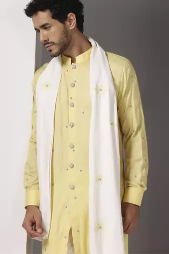 Yellow embroidered cotton kurta set