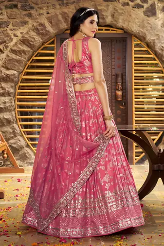 pink DOLA SILK SEQUINS ZARI EMBROIDERED LEHENGA CHOLI