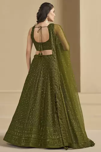 MEHENDI GEORGETTE SEQUINS THREAD EMBROIDERED LEHENGA CHOLI