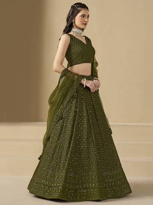MEHENDI GEORGETTE SEQUINS THREAD EMBROIDERED LEHENGA CHOLI 5