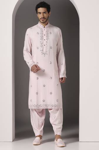 Pink embroidered cotton kurta pajama