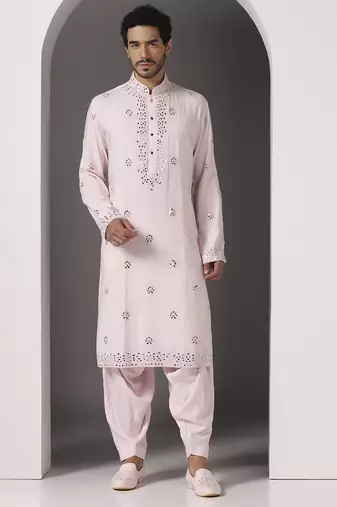 Pink embroidered cotton kurta pajama