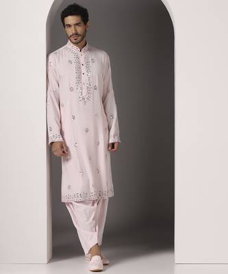 Pink embroidered cotton kurta pajama 2