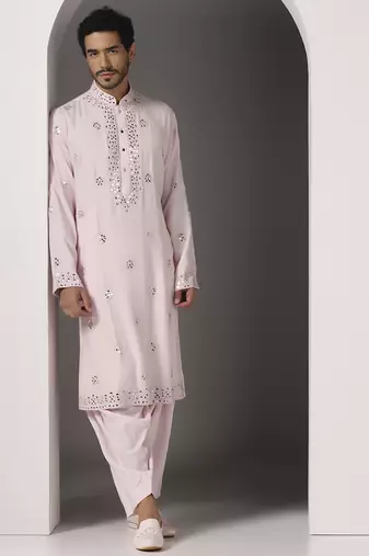 Pink embroidered cotton kurta pajama