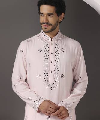 Pink embroidered cotton kurta pajama 3