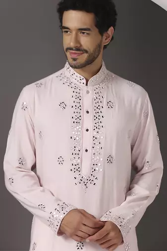 Pink embroidered cotton kurta pajama
