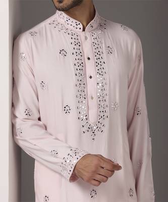 Pink embroidered cotton kurta pajama 4