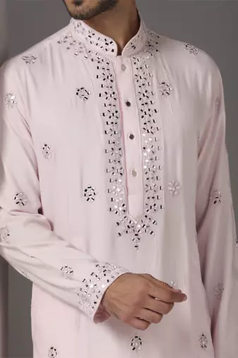 Pink embroidered cotton kurta pajama