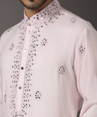 Pink embroidered cotton kurta pajama 5