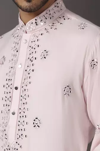 Pink embroidered cotton kurta pajama