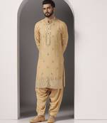 Beige embroidered cotton kurta pajama
