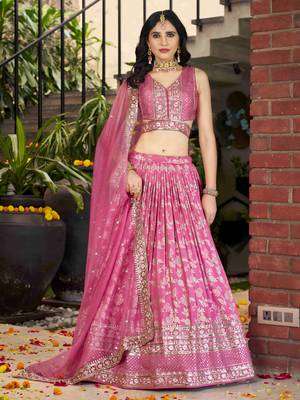 PINK DOLA SILK SEQUINS ZARI EMBROIDERED LEHENGA CHOLI 1