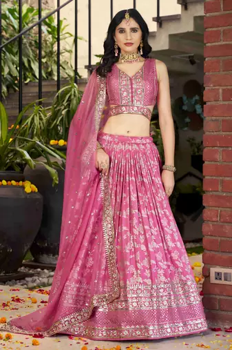 PINK DOLA SILK SEQUINS ZARI EMBROIDERED LEHENGA CHOLI