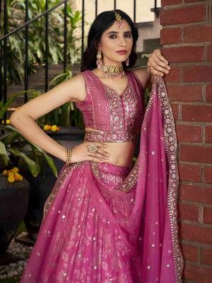 PINK DOLA SILK SEQUINS ZARI EMBROIDERED LEHENGA CHOLI 3
