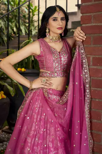 PINK DOLA SILK SEQUINS ZARI EMBROIDERED LEHENGA CHOLI