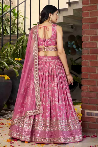 PINK DOLA SILK SEQUINS ZARI EMBROIDERED LEHENGA CHOLI
